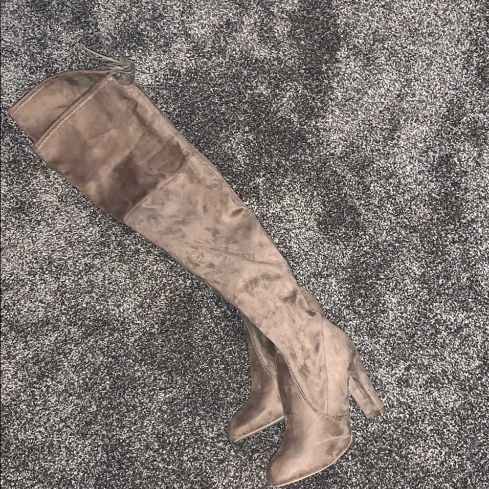 Tan zip-up thigh high boots